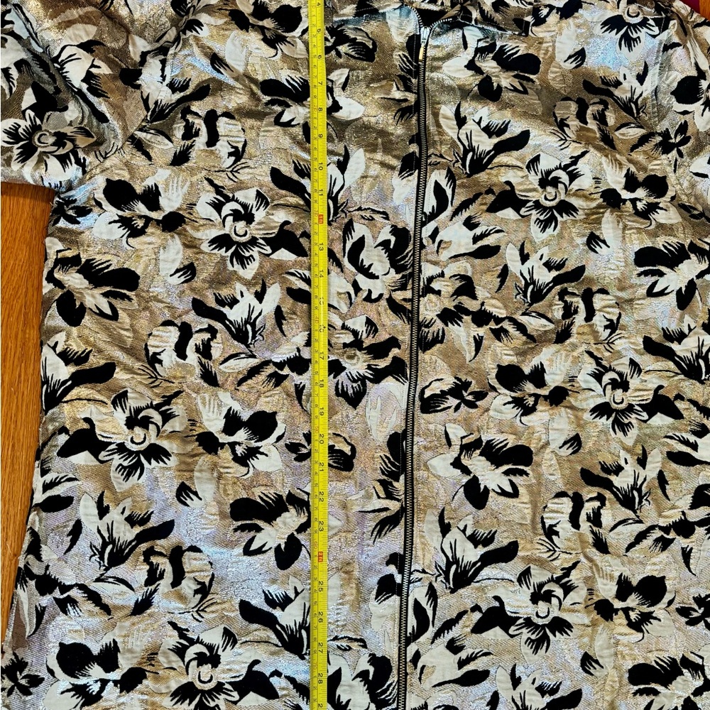 ASOS Edition Silver Metallic Shiny Black Floral Zip Shirt Jacket 2XL XXL 3XL - Picture 10 of 13